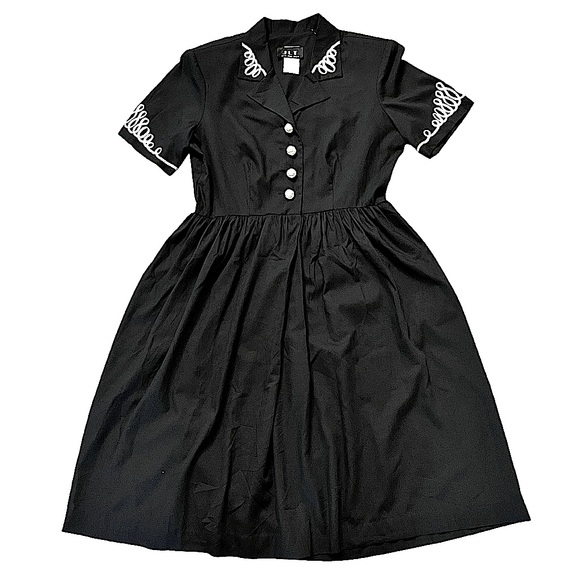 Vintage Dresses & Skirts - JLT Just Like That Vintage Black Shirtwaist Dress White Trim Large Buttons 12